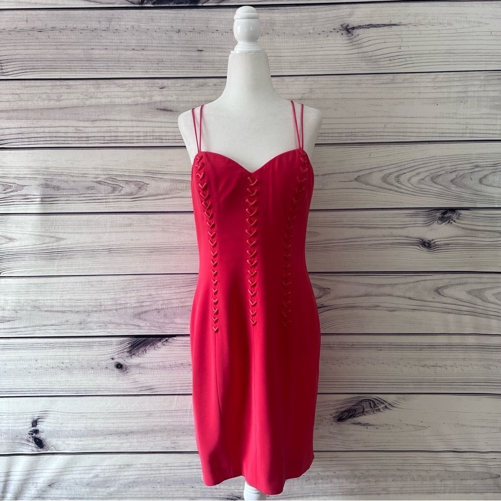Niteline Della Roufogali Coral Pink Strappy Backless Lace Up Dress